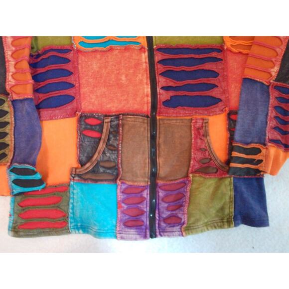 RISING INTERNATIONAL WOMEN Medium - FULL ZIP SLASHED PATCHWORK HOODIE SWEATSHIRT - Picture 6 of 9